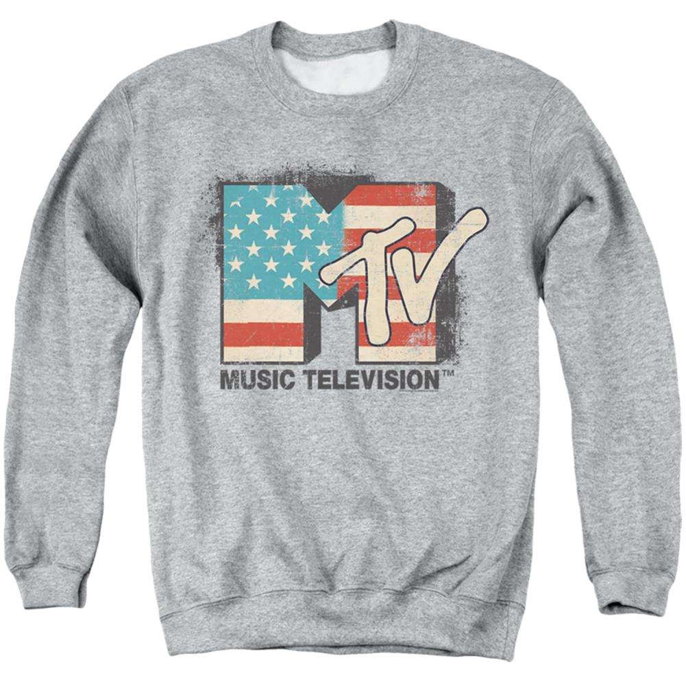 MTV American Logo Men's Crewneck 50 50 Poly Long-Sleeve T-Shirt