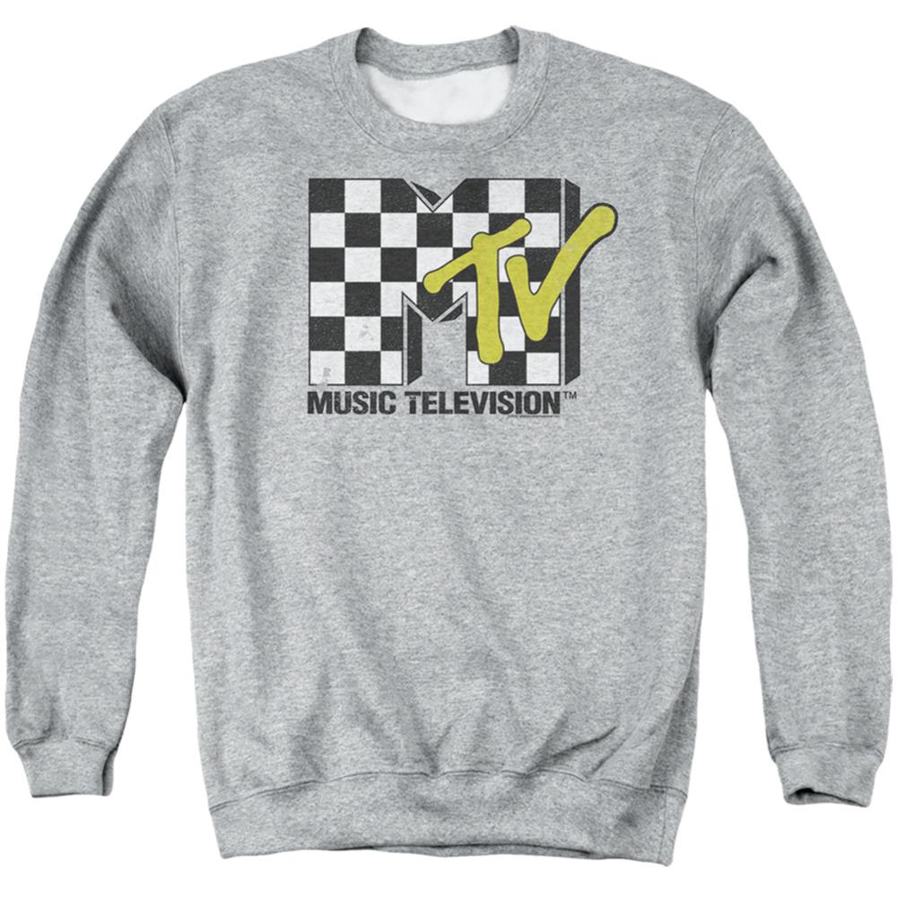 MTV Checker Board Logo Men's Crewneck 50 50 Poly Long-Sleeve T-Shirt