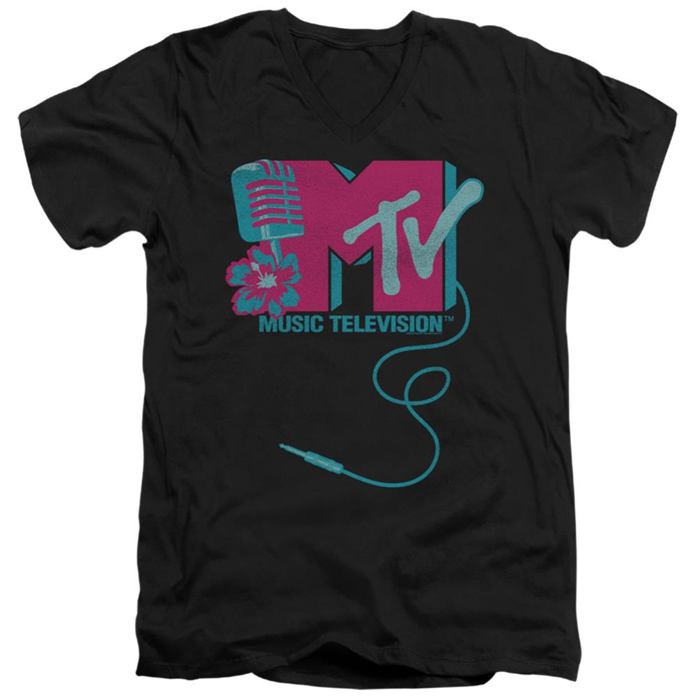 MTV Microphone Logo Men's 30/1 Cotton Slim V-Neck T-Shirt