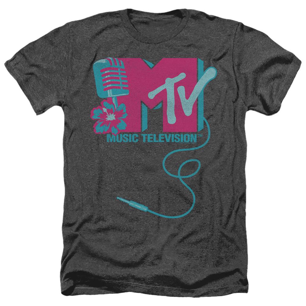 MTV Microphone Logo Men's 30/1 Heather 60 40 Poly Short-Sleeve T-Shirt