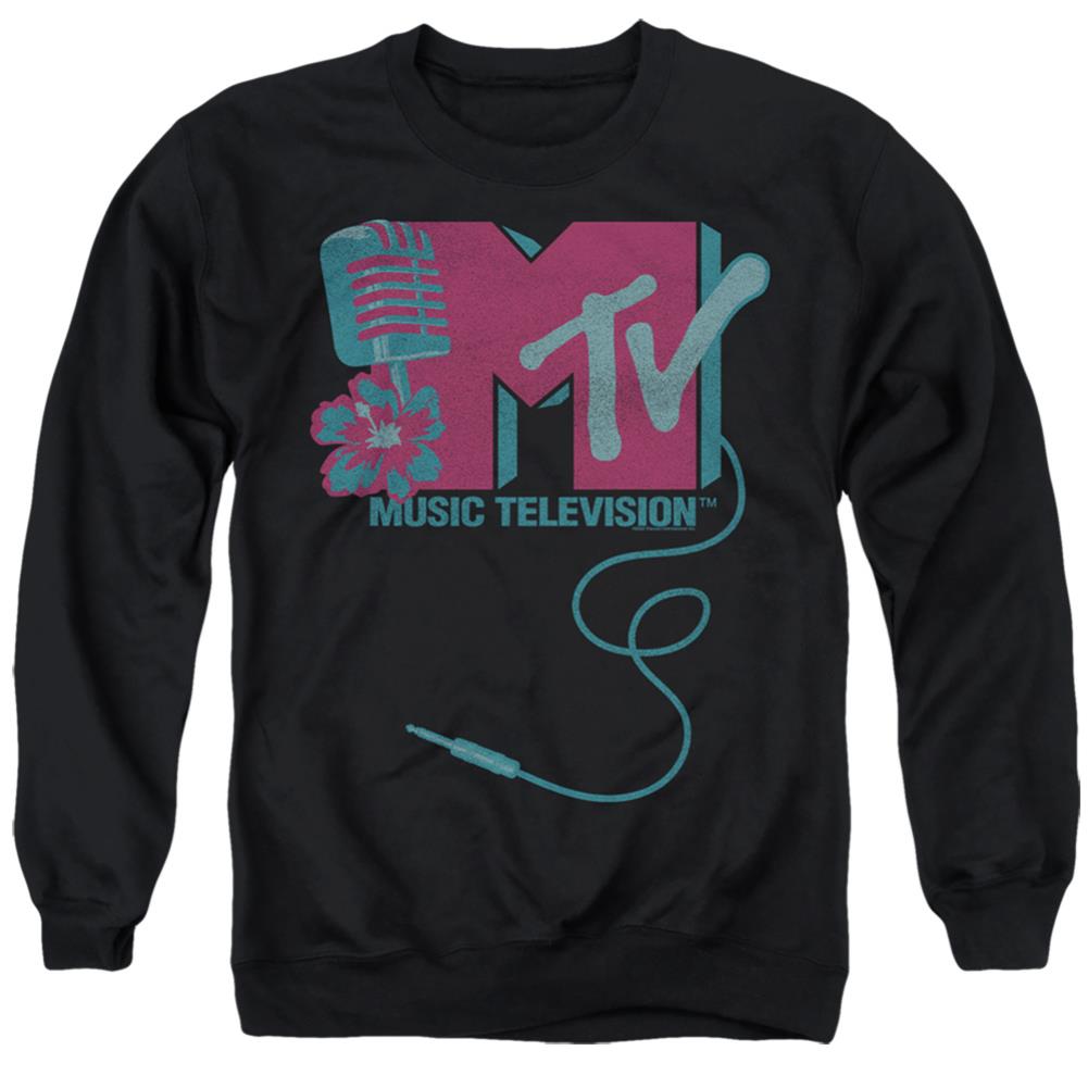 MTV Microphone Logo Men's Crewneck 50 50 Poly Long-Sleeve T-Shirt