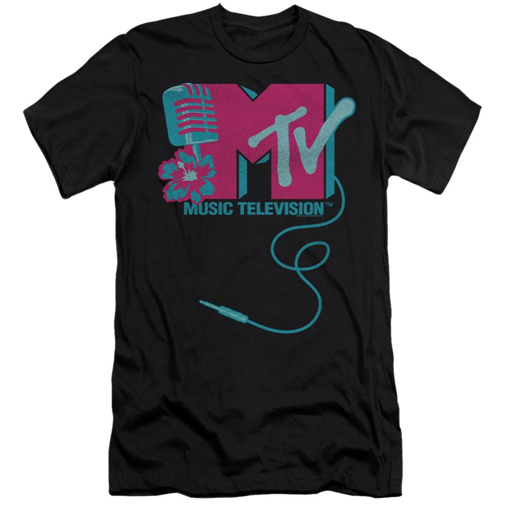 MTV Microphone Logo Men's Ultra-Soft 30/1 Cotton Slim Short-Sleeve T-Shirt