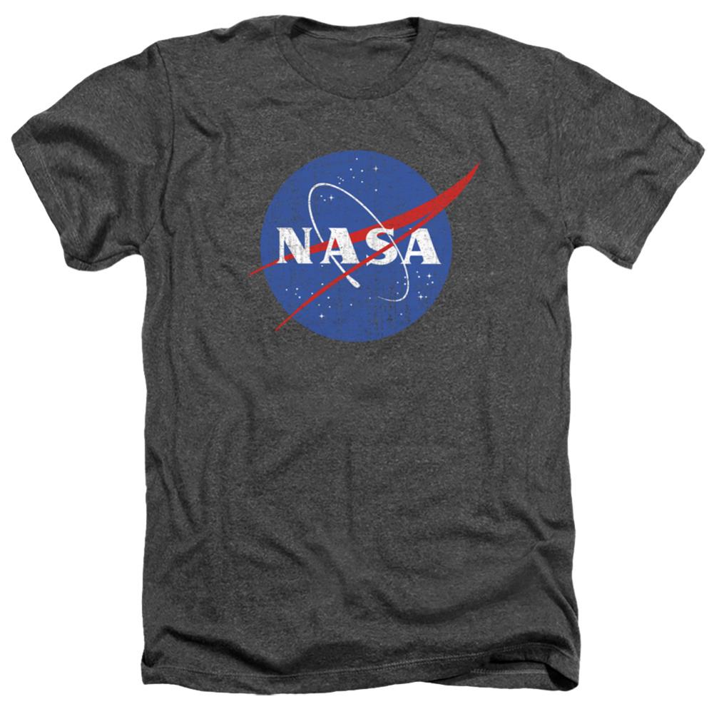 NASA Meatball Logo Distressed Men's 30/1 Heather 60 40 Poly Short-Sleeve T-Shirt