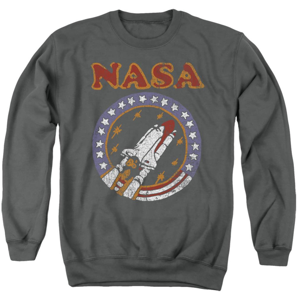NASA Retro Shuttle Men's Crewneck 50 50 Poly Long-Sleeve T-Shirt