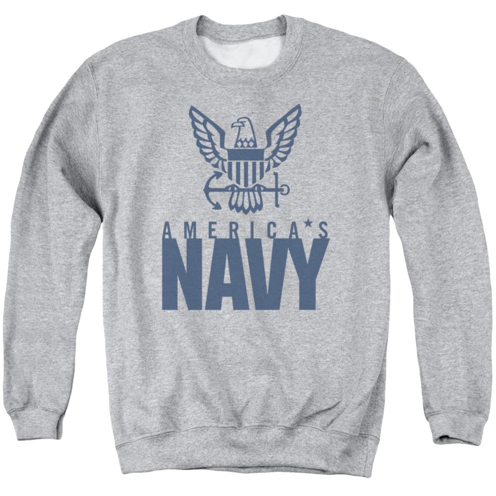 Navy Eagle Logo Men's Crewneck 50 50 Poly Long-Sleeve T-Shirt