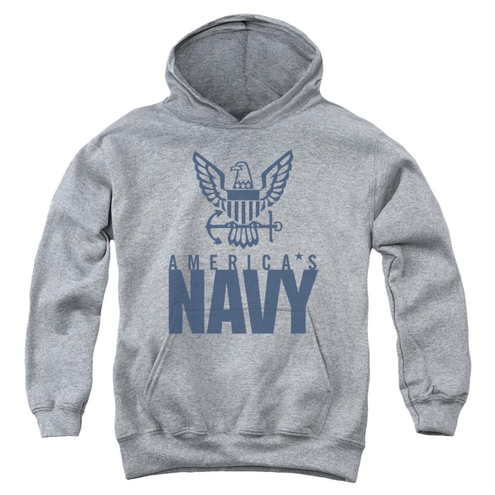 Navy Eagle Logo Youth Cotton Poly Pull-Over Hoodie