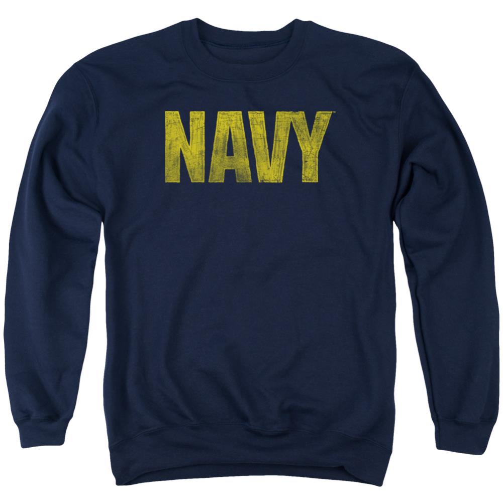 Navy Logo Men's Crewneck 50 50 Poly Long-Sleeve T-Shirt