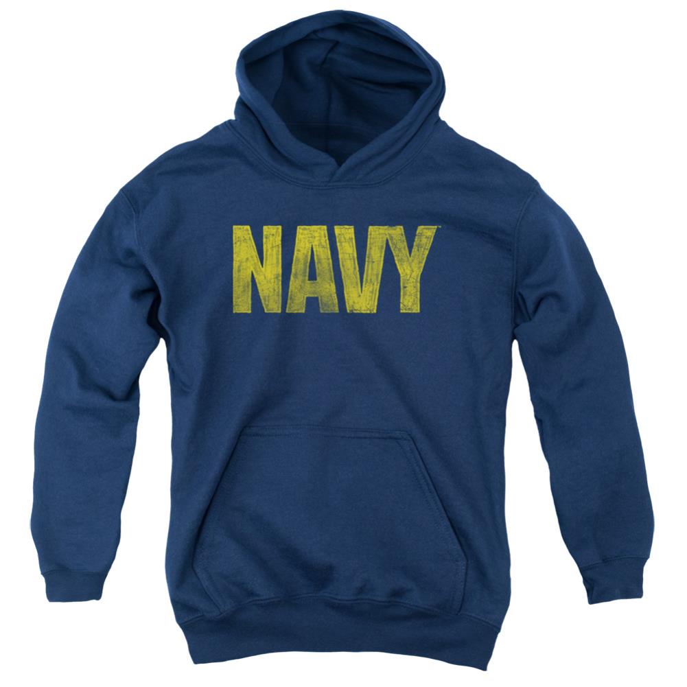 Navy Logo Youth Cotton Poly Pull-Over Hoodie