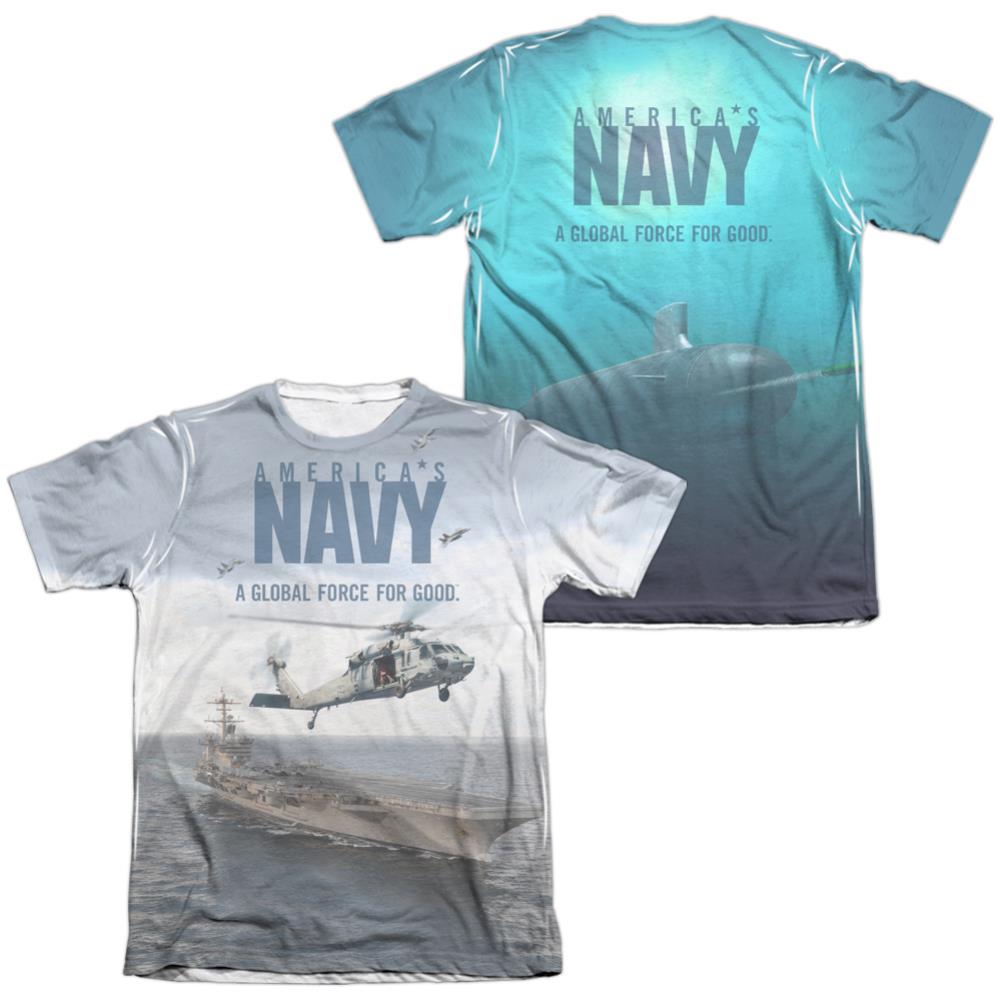 Navy Over And Under (Front/Back Print) Men's Regular Fit Poly Cotton Short-Sleeve T-Shirt