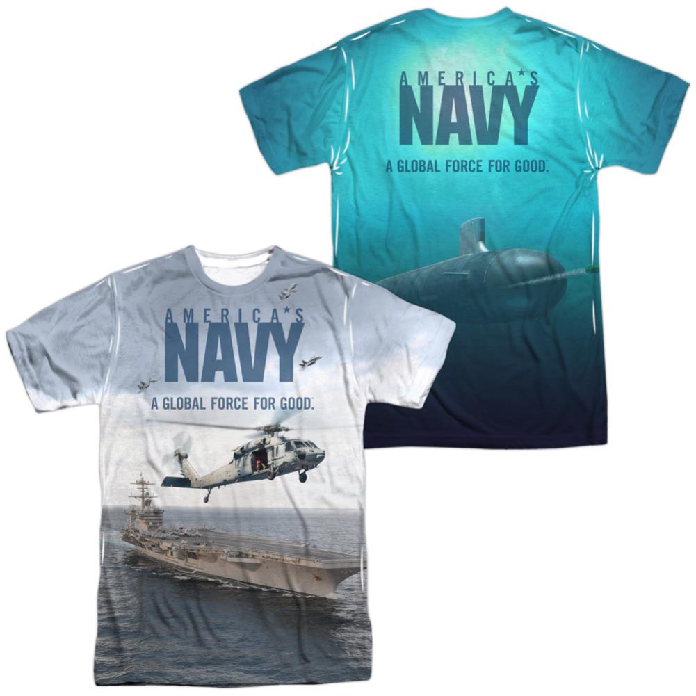 Navy Over And Under (Front/Back Print) Men's Regular Fit Polyester Short-Sleeve T-Shirt