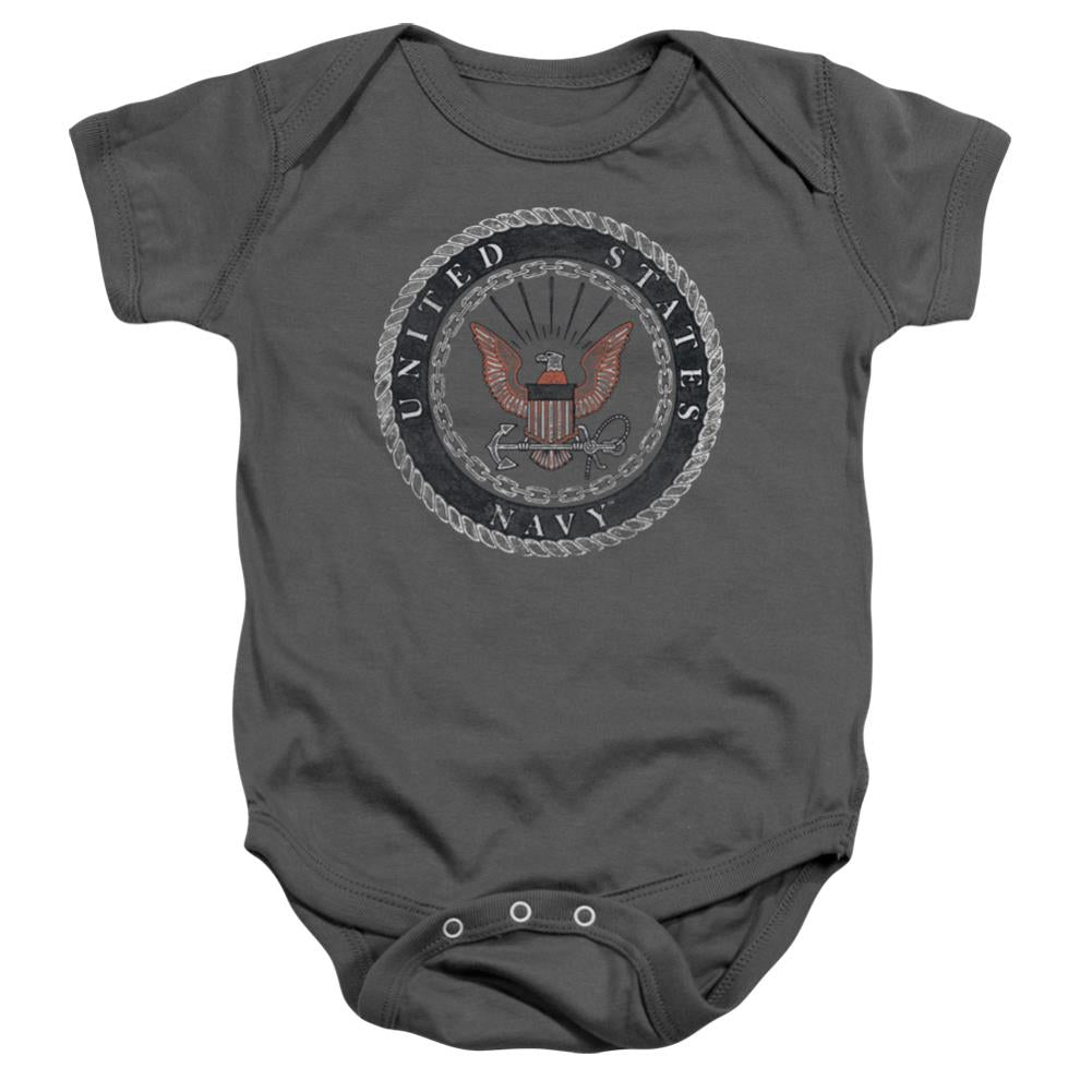 Navy Rough Emblem Infant's Cotton SS Snapsuit