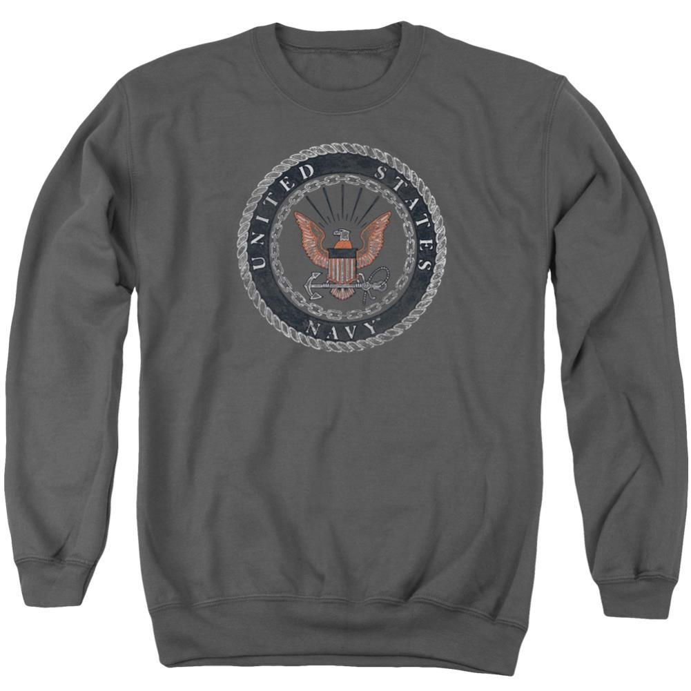 Navy Rough Emblem Men's Crewneck 50 50 Poly Long-Sleeve T-Shirt