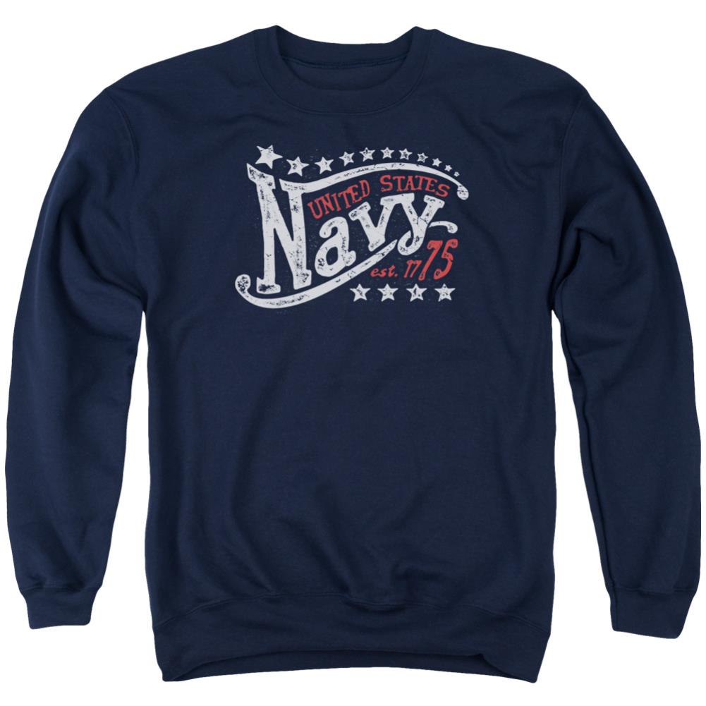 Navy Stars Men's Crewneck 50 50 Poly Long-Sleeve T-Shirt