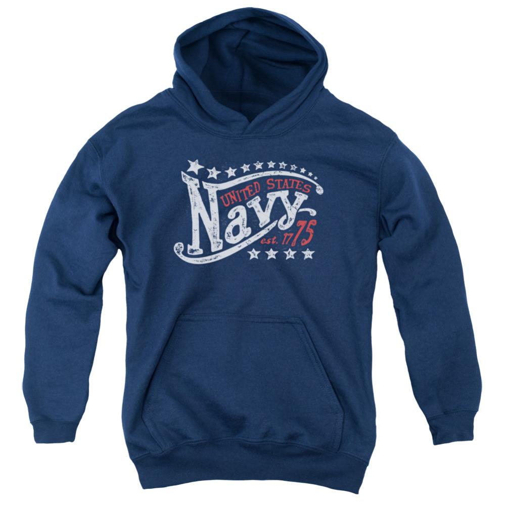 Navy Stars Youth Cotton Poly Pull-Over Hoodie