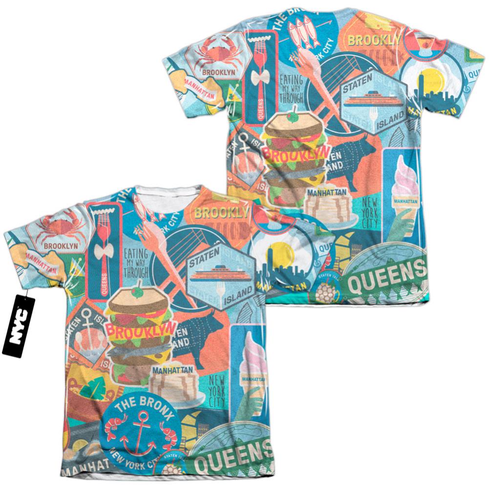 New York City Eating NYC (Front/Back Print) Men's Regular Fit Poly Cotton Short-Sleeve T-Shirt