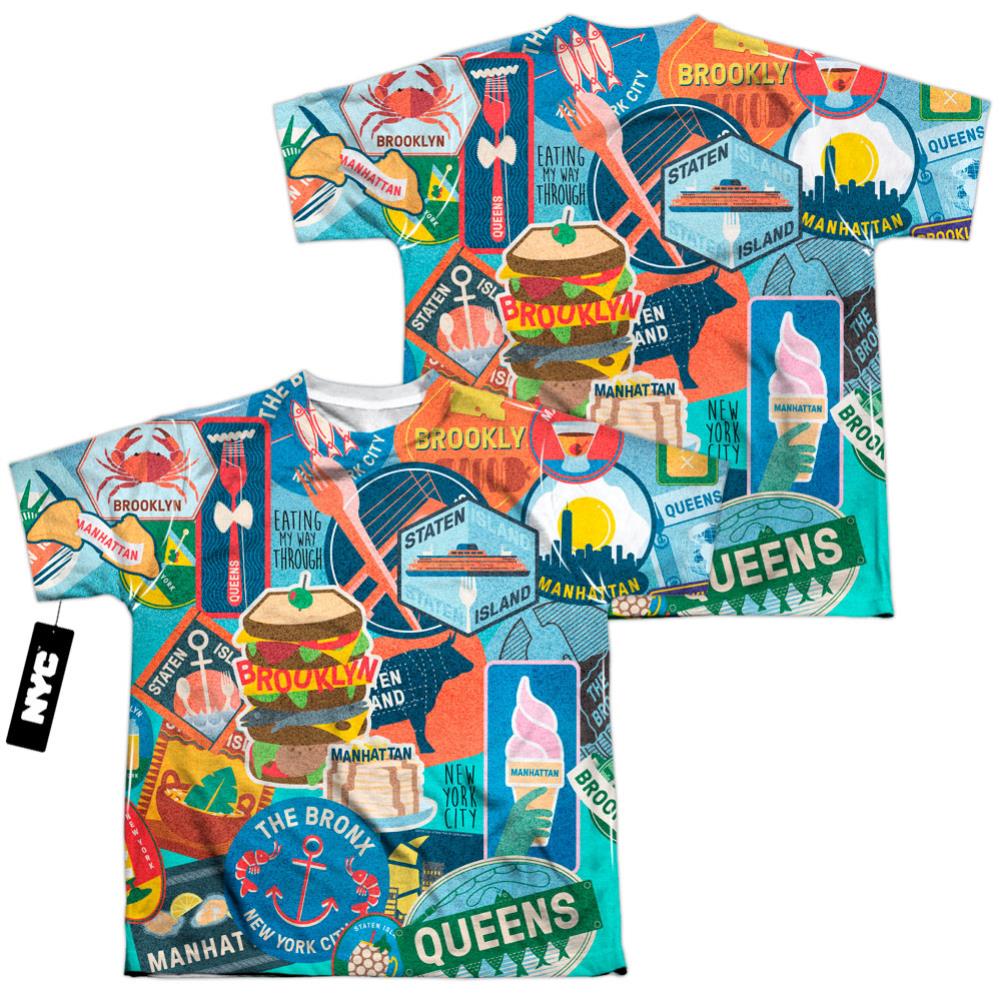 New York City Eating NYC (Front/Back Print) Youth Regular Fit Poly Short-Sleeve T-Shirt
