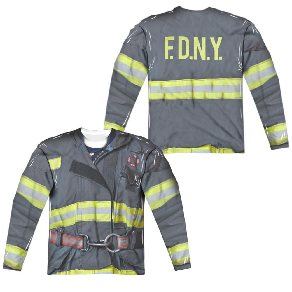 New York City FDNY Uniform (Front/Back Print) Men's Regular Fit Polyester Long-Sleeve T-Shirt