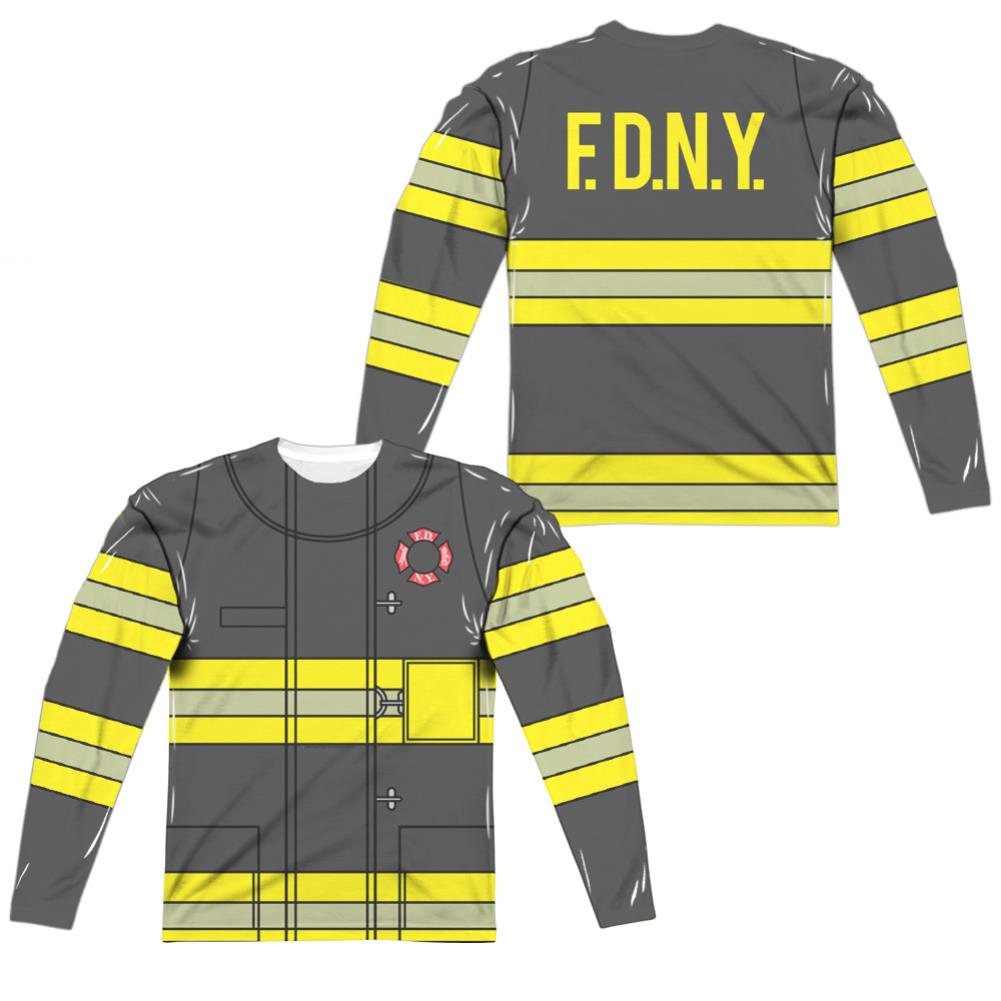 New York City Firefighter Uniform (Front/Back Print) Men's Regular Fit Polyester Long-Sleeve T-Shirt