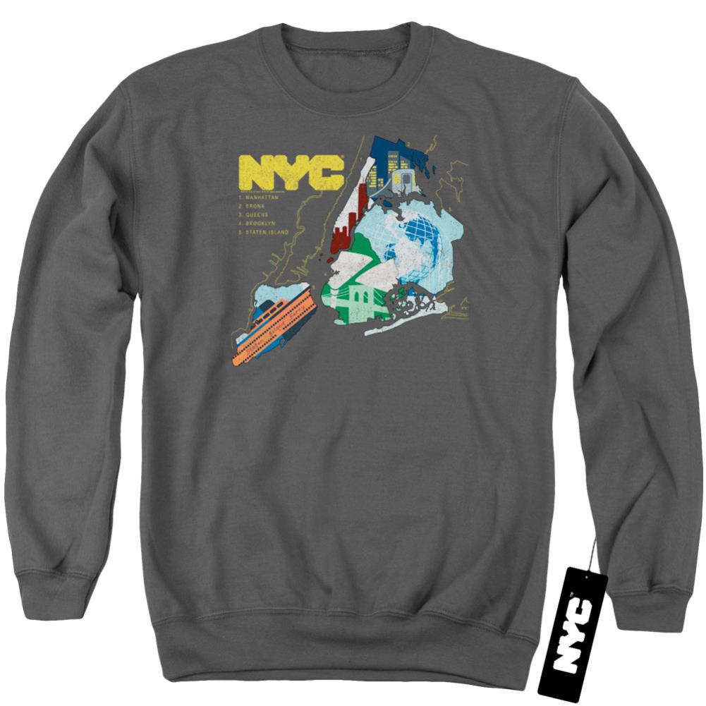 New York City Five Boroughs Men's Crewneck 50 50 Poly Long-Sleeve T-Shirt