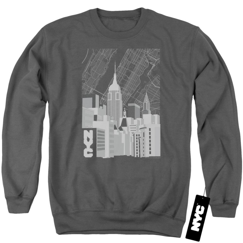 New York City Manhattan Monochrome Men's Crewneck 50 50 Poly Long-Sleeve T-Shirt