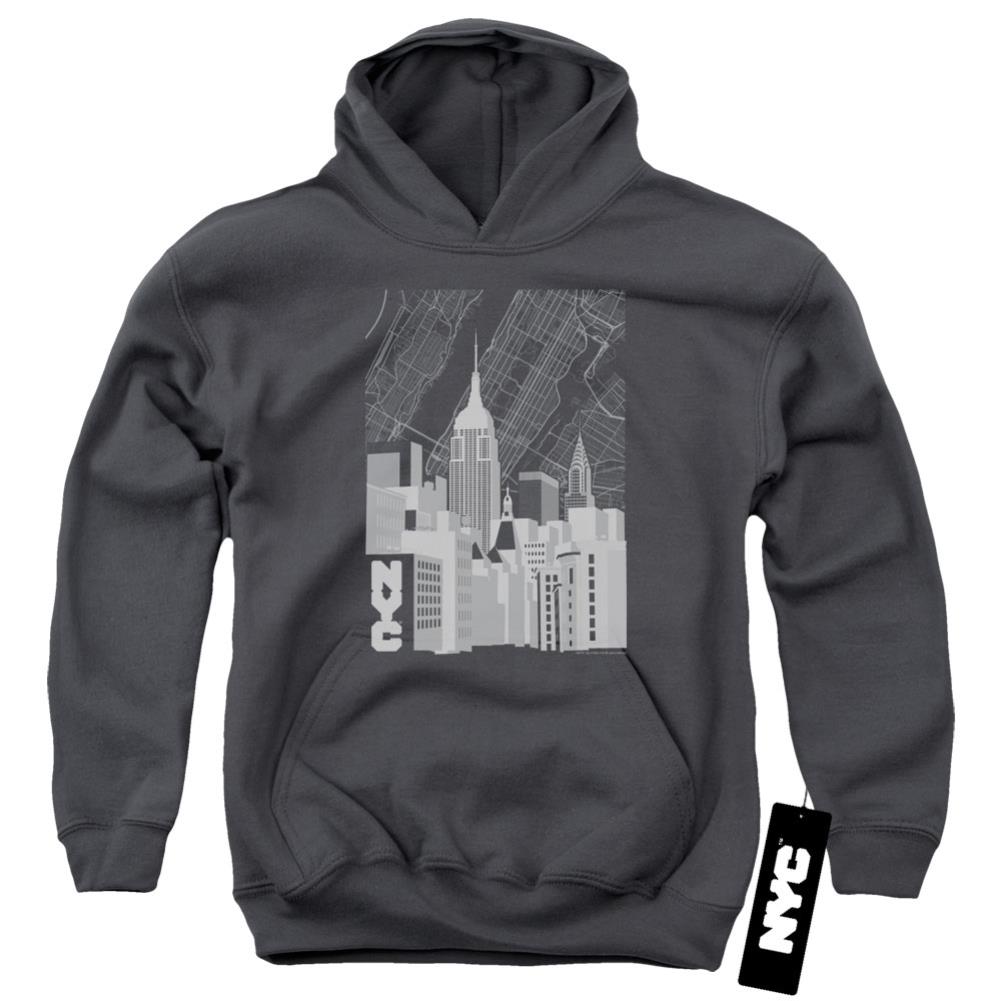 New York City Manhattan Monochrome Youth Cotton Poly Pull-Over Hoodie