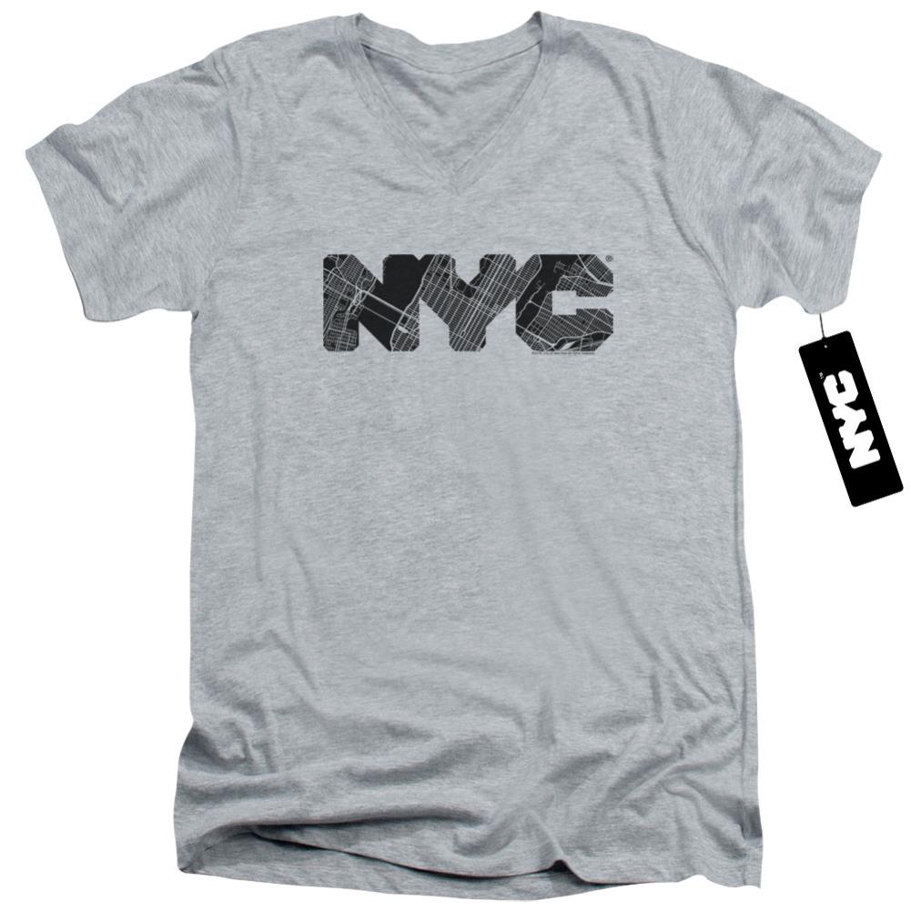 New York City NYC Map Fill Men's 30/1 Cotton Slim V-Neck T-Shirt