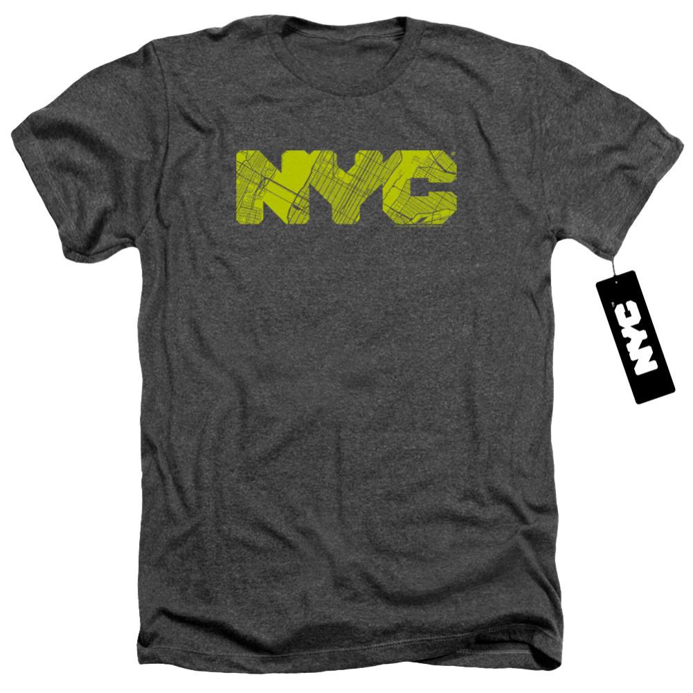 New York City NYC Map Fill Men's 30/1 Heather 60 40 Poly Short-Sleeve T-Shirt