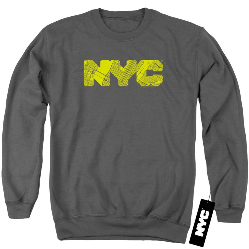 New York City NYC Map Fill Men's Crewneck 50 50 Poly Long-Sleeve T-Shirt