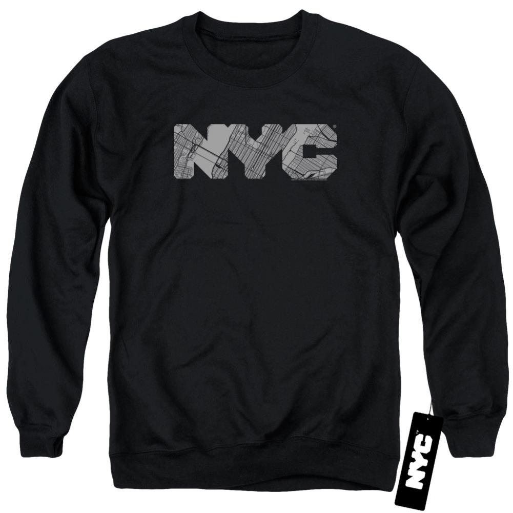 New York City NYC Map Fill Men's Crewneck 50 50 Poly Long-Sleeve T-Shirt