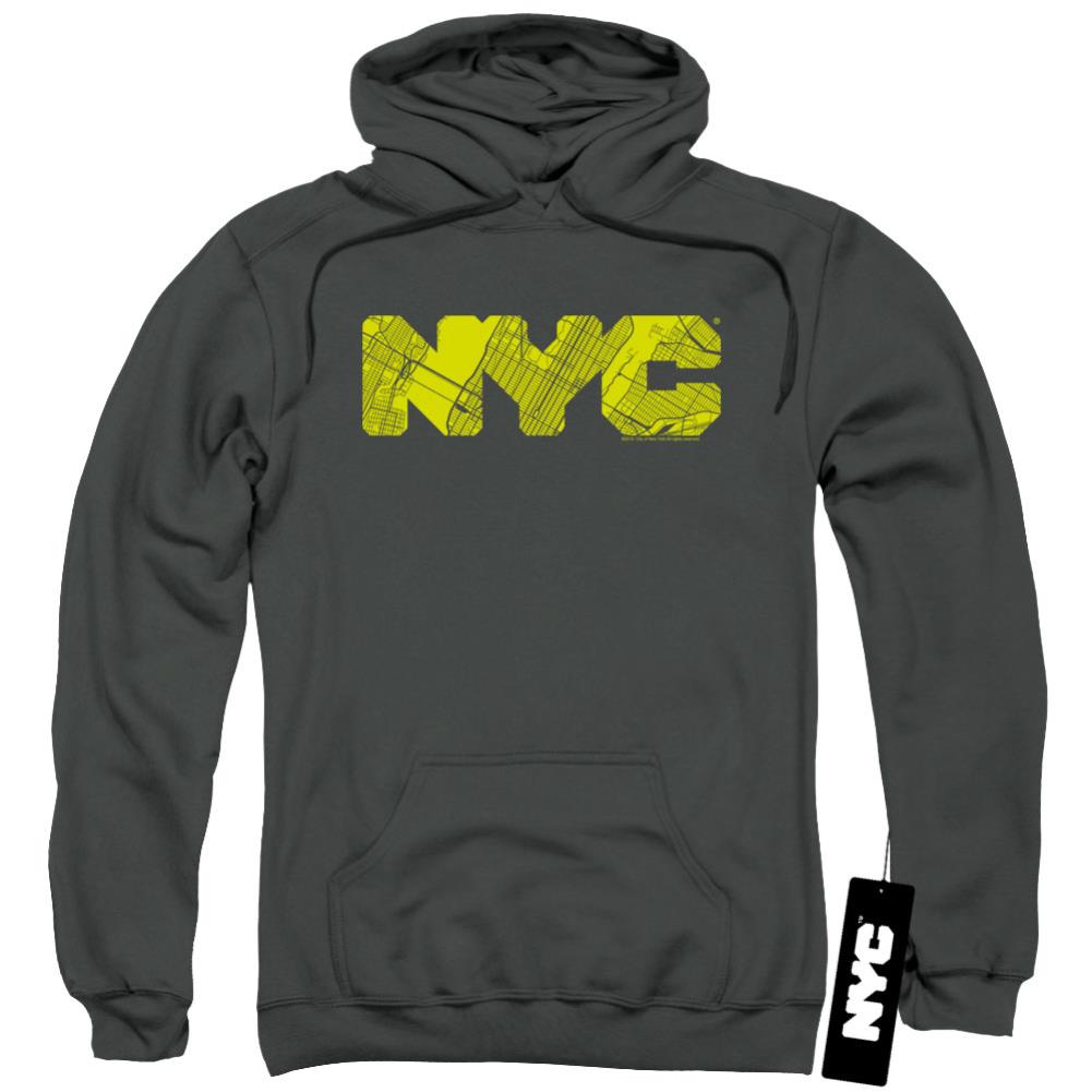 New York City NYC Map Fill Men's Pull-Over 75 25 Poly Hoodie