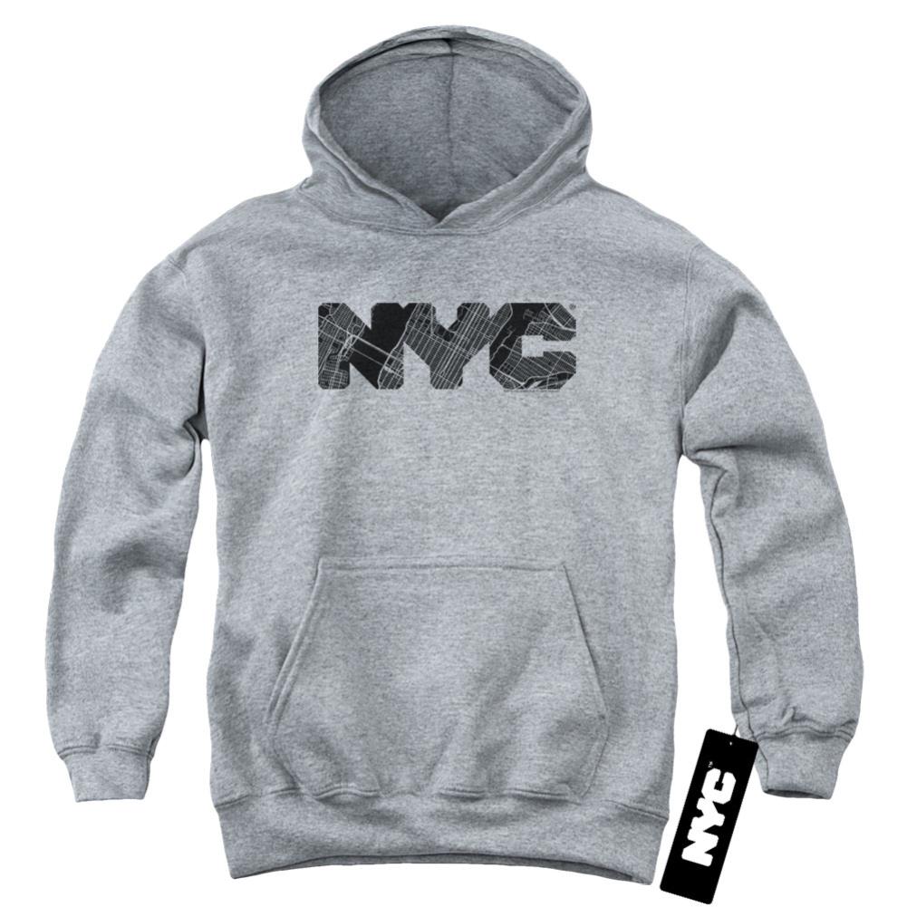 New York City NYC Map Fill Youth Cotton Poly Pull-Over Hoodie