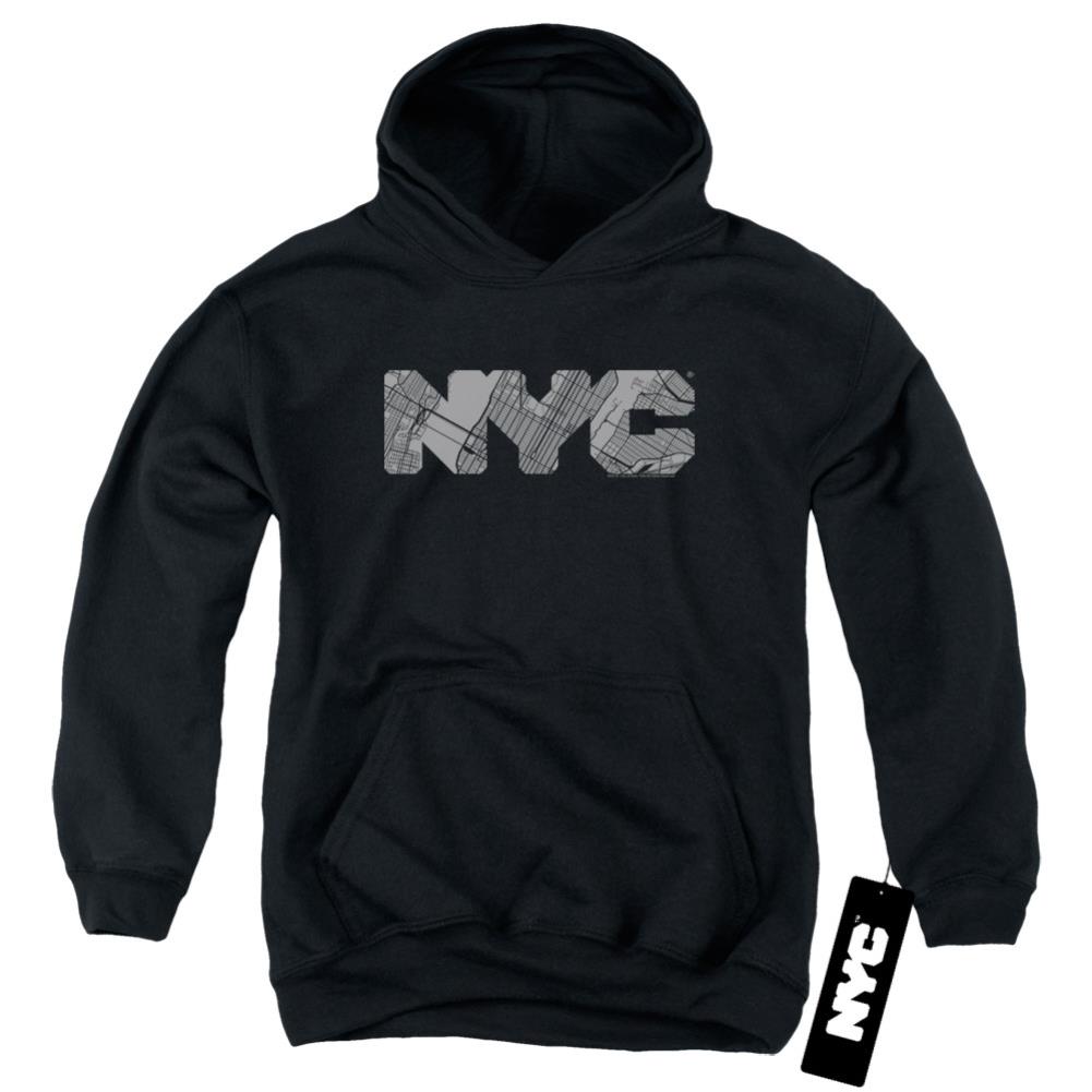 New York City NYC Map Fill Youth Cotton Poly Pull-Over Hoodie
