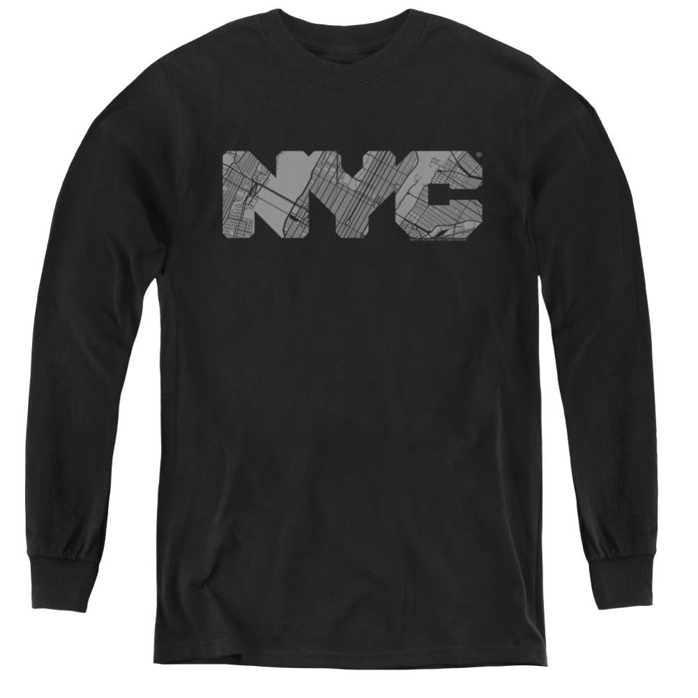 New York City NYC Map Fill Youth Long-Sleeve T-Shirt