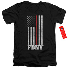 New York City Thin Red Line Men's 30/1 Cotton Slim V-Neck T-Shirt
