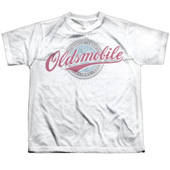 Oldsmobile Oversized And Faded Logo Youth Regular Fit Poly Short-Sleeve T-Shirt