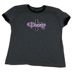 Ozzy Osbourne Women's Distressed Ozzy Cross Logo Grey Heather Ringer Babydoll T-Shirt