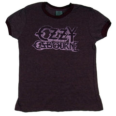 Ozzy Osbourne Women's Distressed Vintage Ozzy Logo Maroon Heather Ringer Babydoll T-Shirt