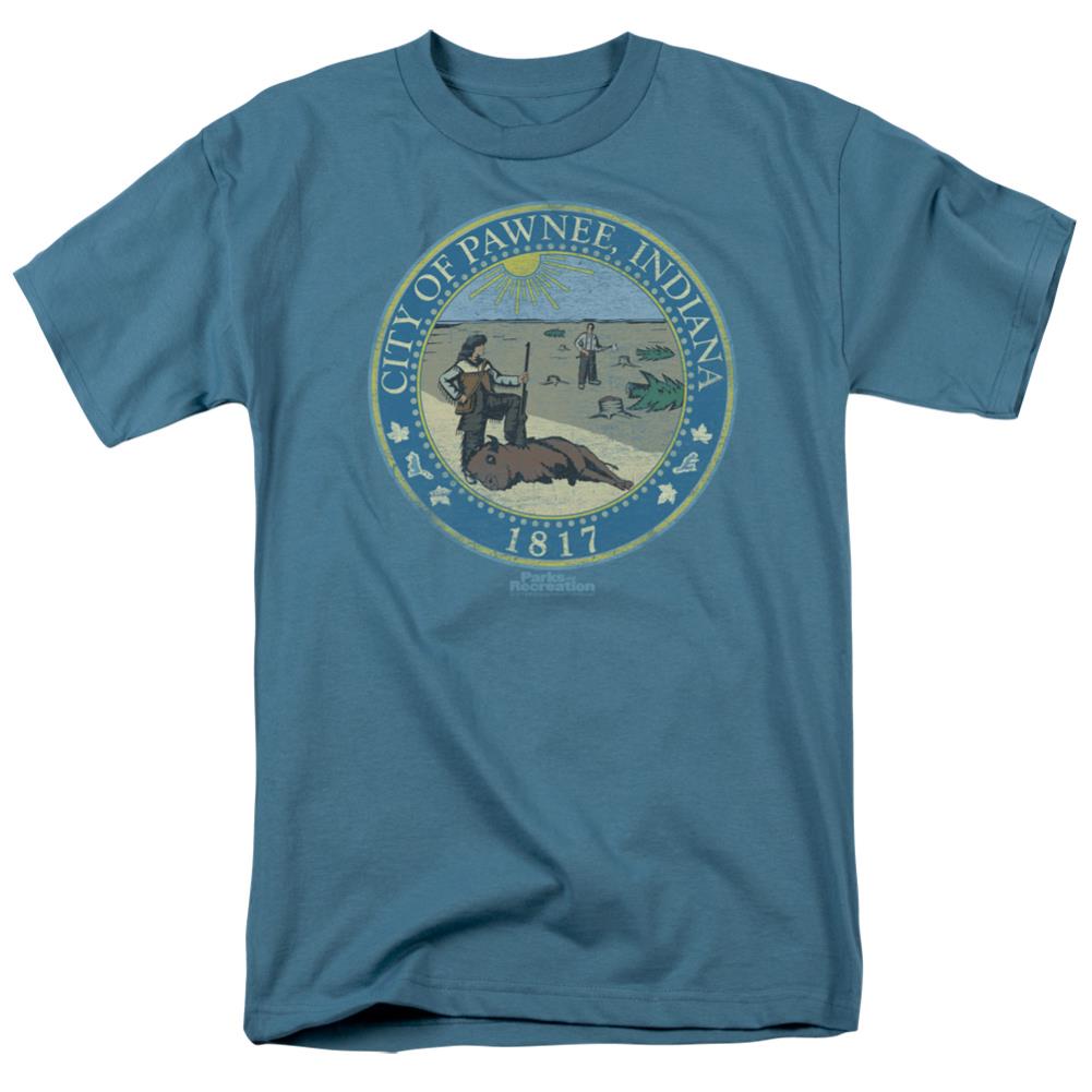 Parks And Recreation Distressed Pawnee Seal Men's 18/1 Cotton Short-Sleeve T-Shirt