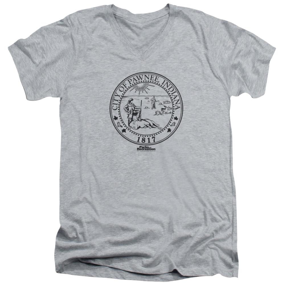 Parks And Recreation Pawnee Seal Men's 30/1 Cotton Slim V-Neck T-Shirt