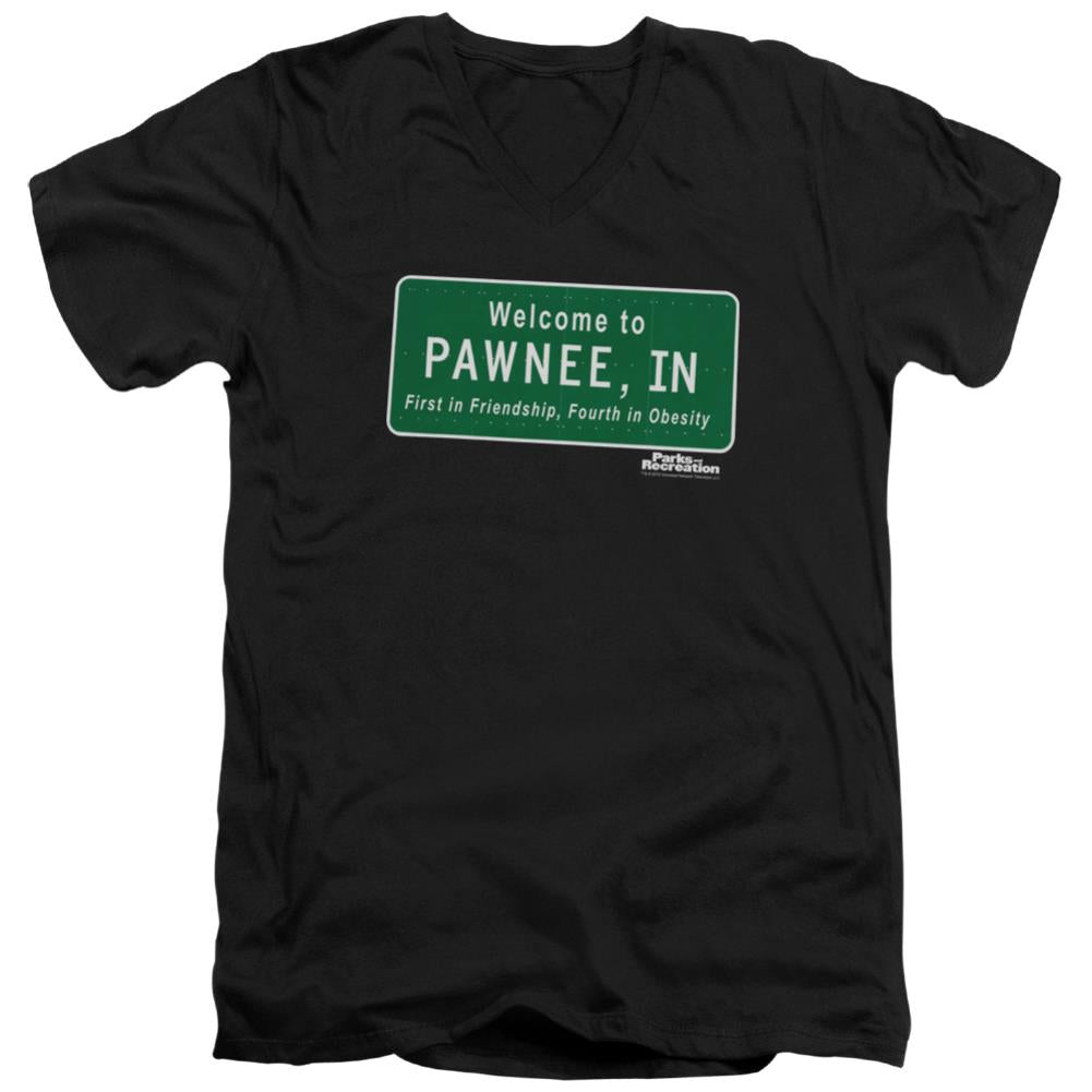 Parks And Recreation Pawnee Sign Men's 30/1 Cotton Slim V-Neck T-Shirt