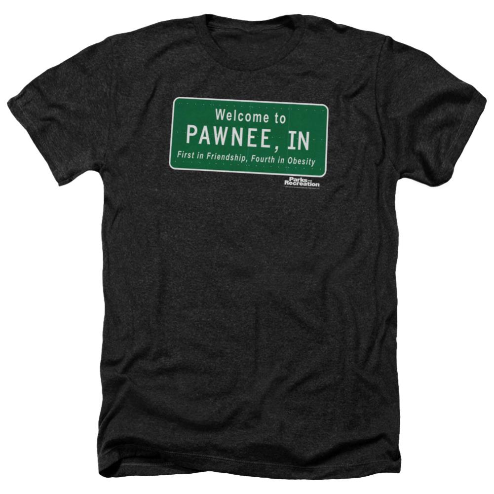 Parks And Recreation Pawnee Sign Men's 30/1 Heather 60 40 Poly Short-Sleeve T-Shirt