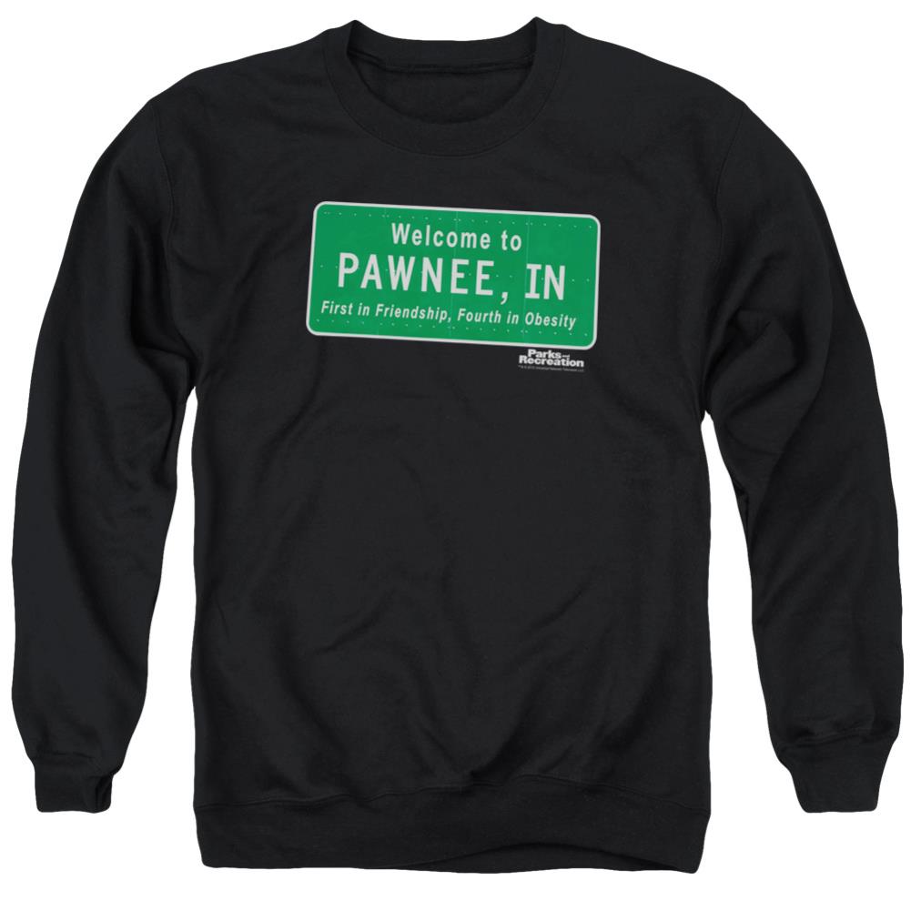 Parks And Recreation Pawnee Sign Men's Crewneck 50 50 Poly Long-Sleeve T-Shirt