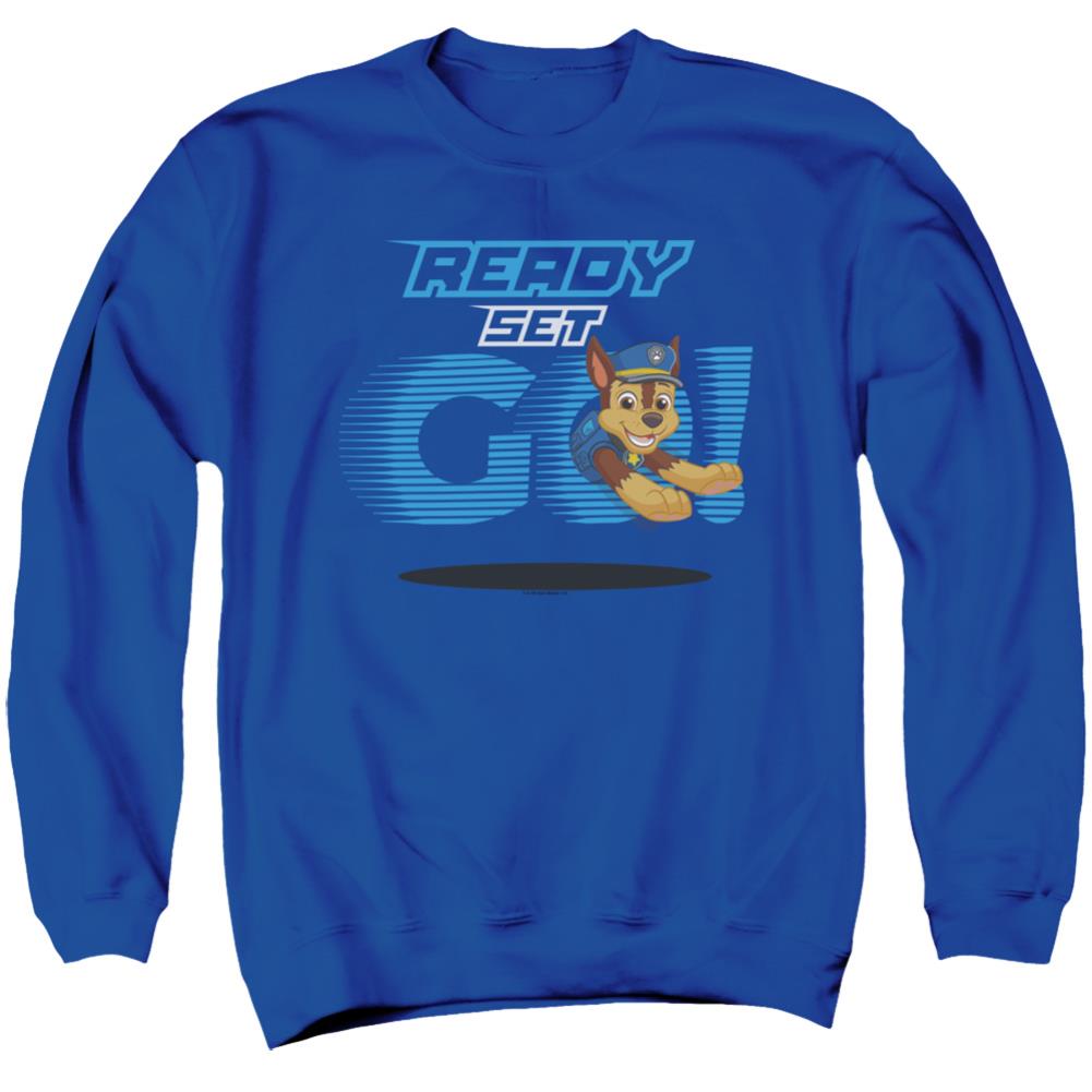 Paw Patrol Ready Set Go! Chase Men's Crewneck 50 50 Poly Long-Sleeve T-Shirt