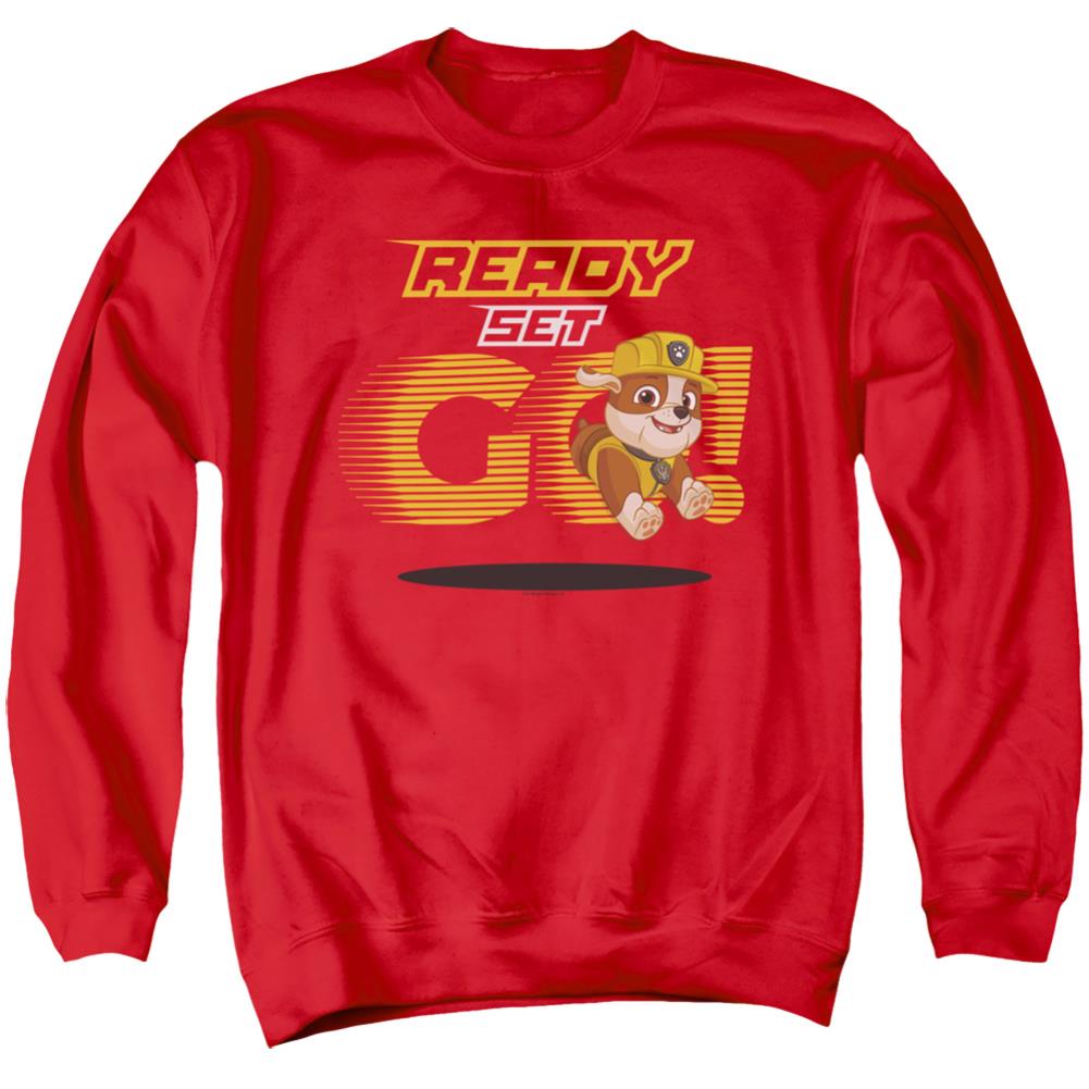 Paw Patrol Ready Set Go! Rubble Men's Crewneck 50 50 Poly Long-Sleeve T-Shirt