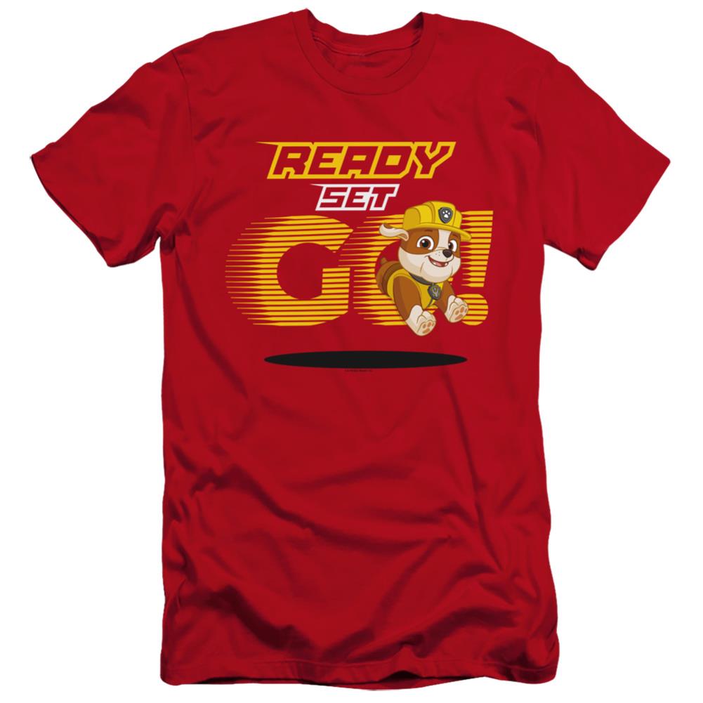 Paw Patrol Ready Set Go! Rubble Men's Ultra-Soft 30/1 Cotton Slim Short-Sleeve T-Shirt