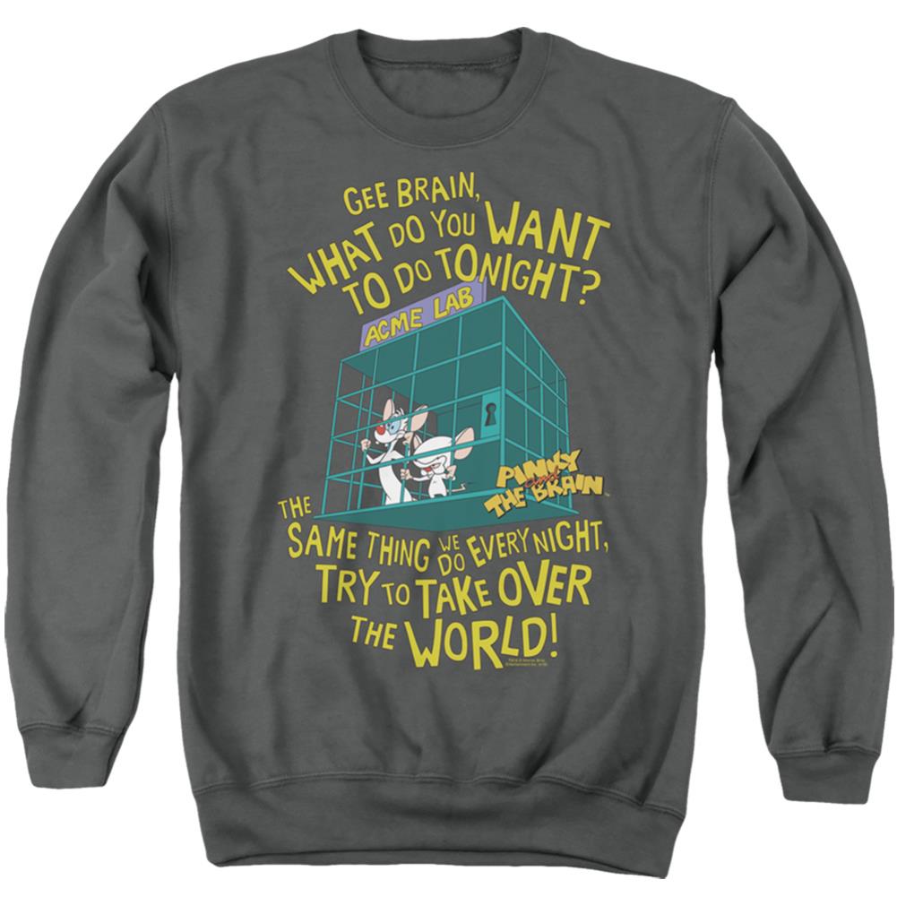 Pinky And The Brain The World Men's Crewneck 50 50 Poly Long-Sleeve T-Shirt