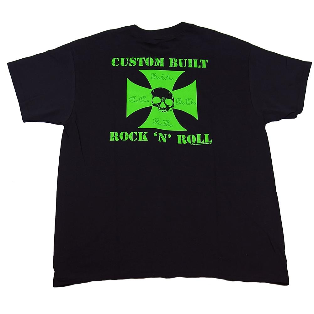 Poison Men's Neon Green Custom Built Winged Skull Logo 2004 Tour Black T-Shirt