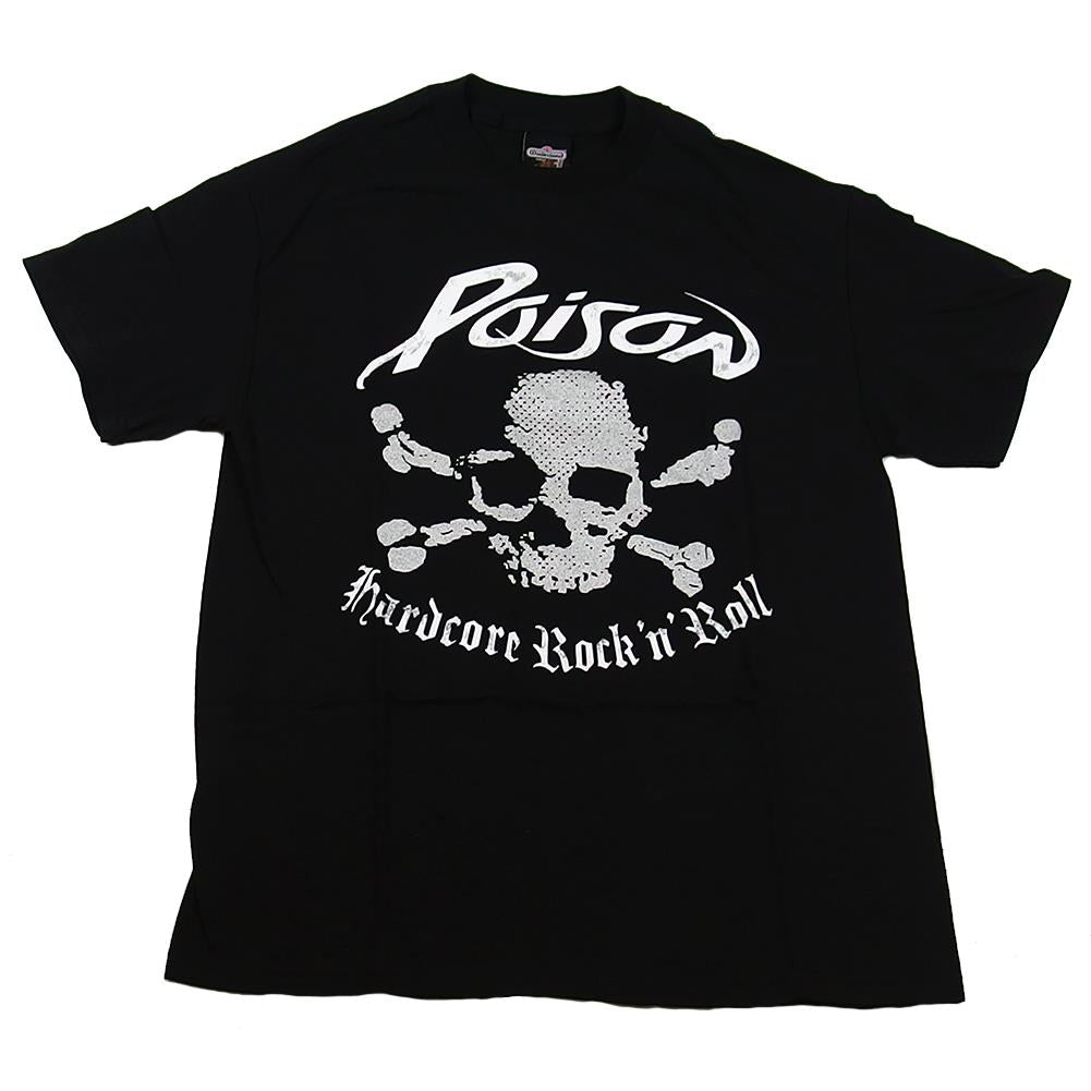 Poison Men's Skull Logo Hardcore Rock N Roll Black T-Shirt