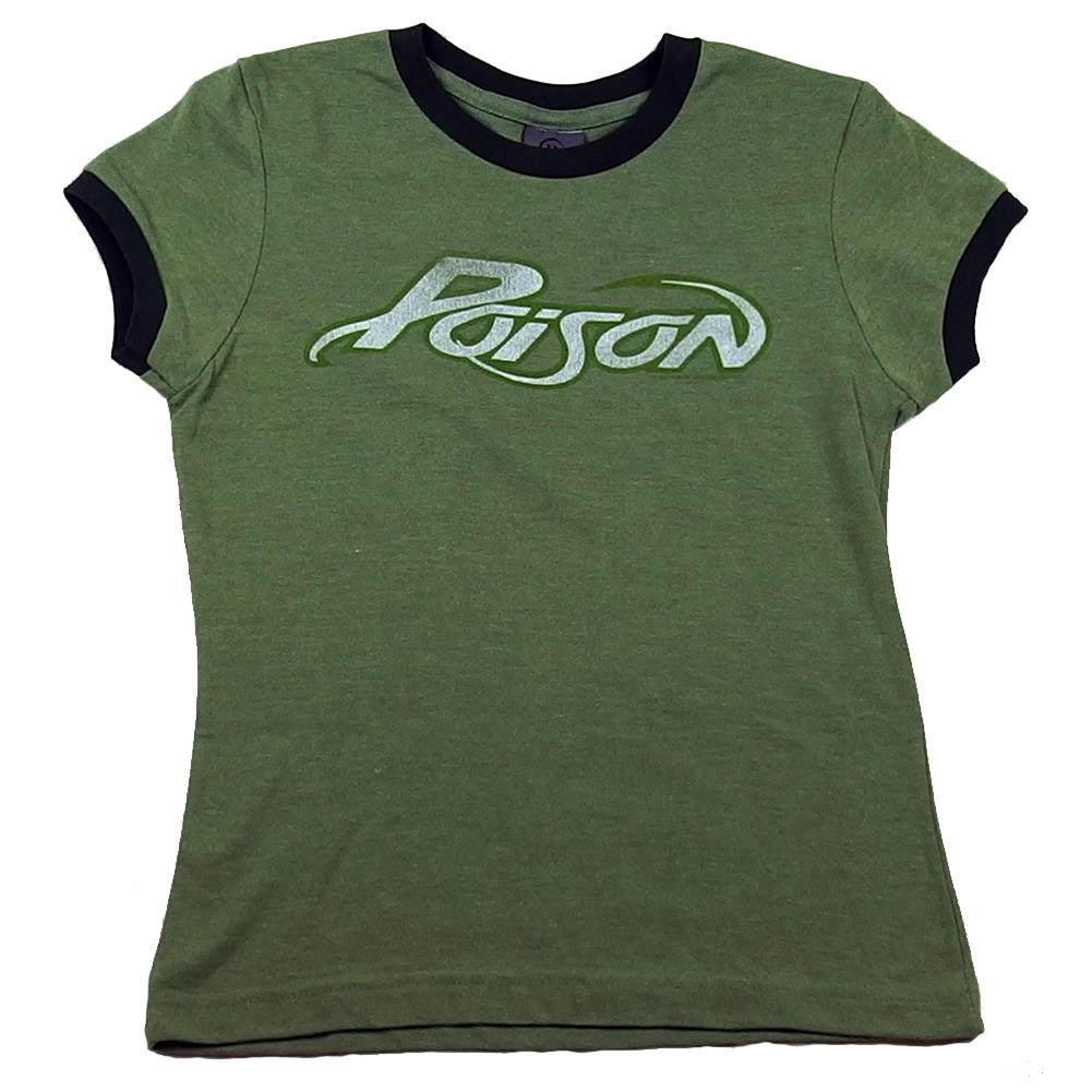 Poison Women's Distressed Logo Green Ringer Babydoll T-Shirt