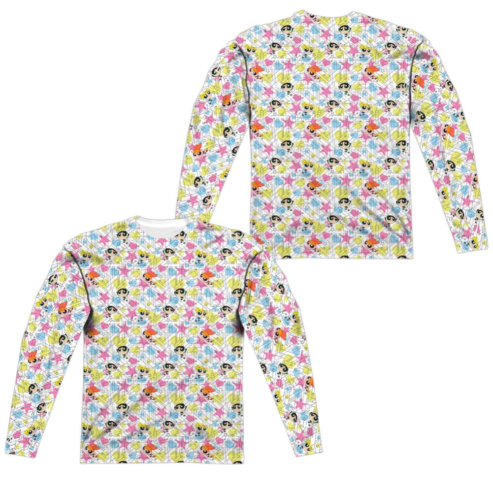 Powerpuff Girls Powerpuff Pattern Men's Regular Fit Polyester Long-Sleeve T-Shirt